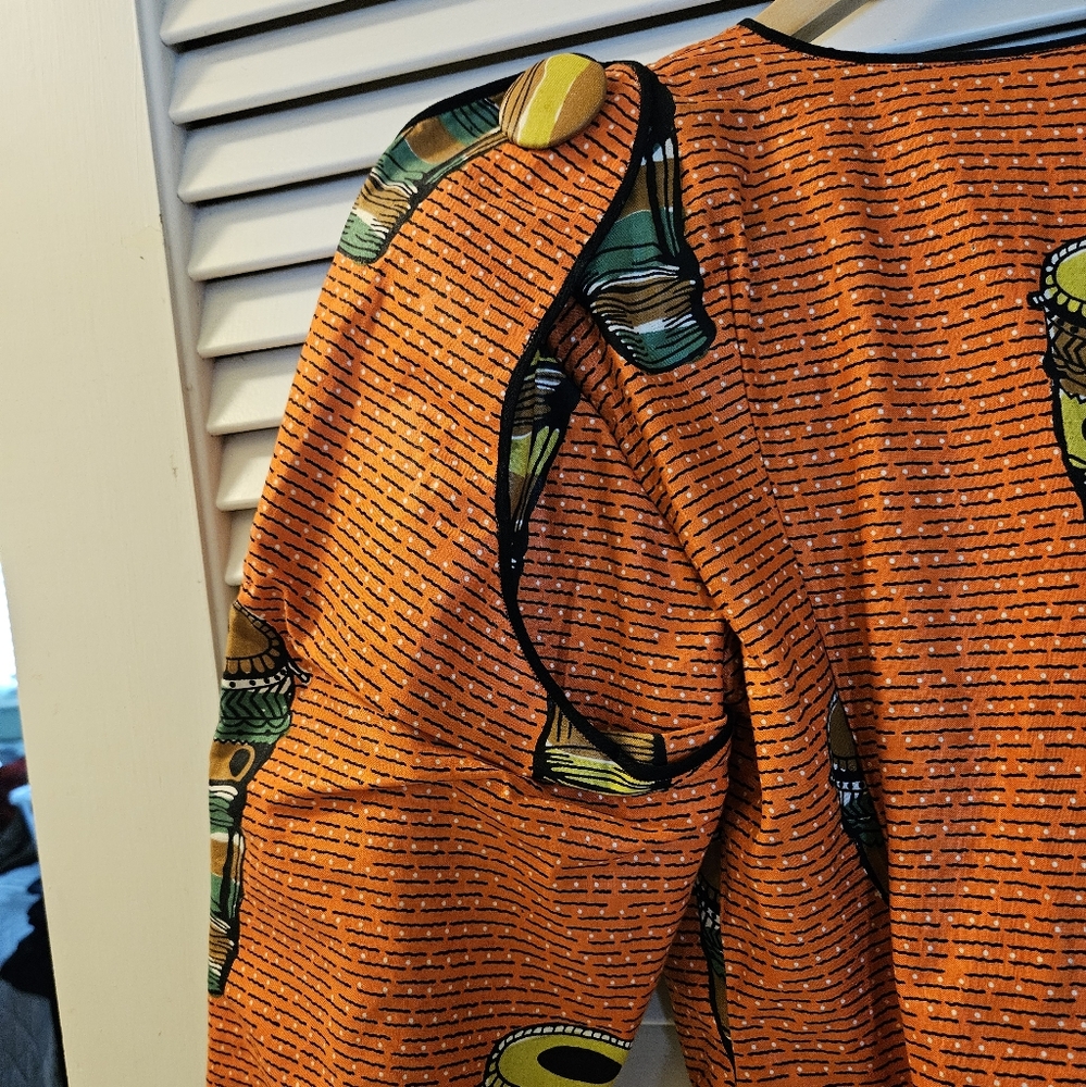 Vibrant Orange African Print Top And Skirt Set - Picture 4 of 11